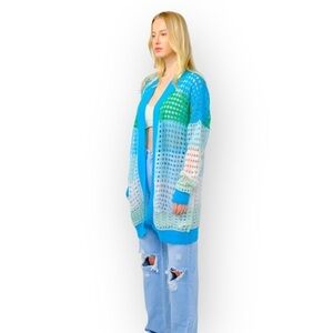 Brodie Cashmere Pointelle Cardigan | Blue Turquoise | Size XS
